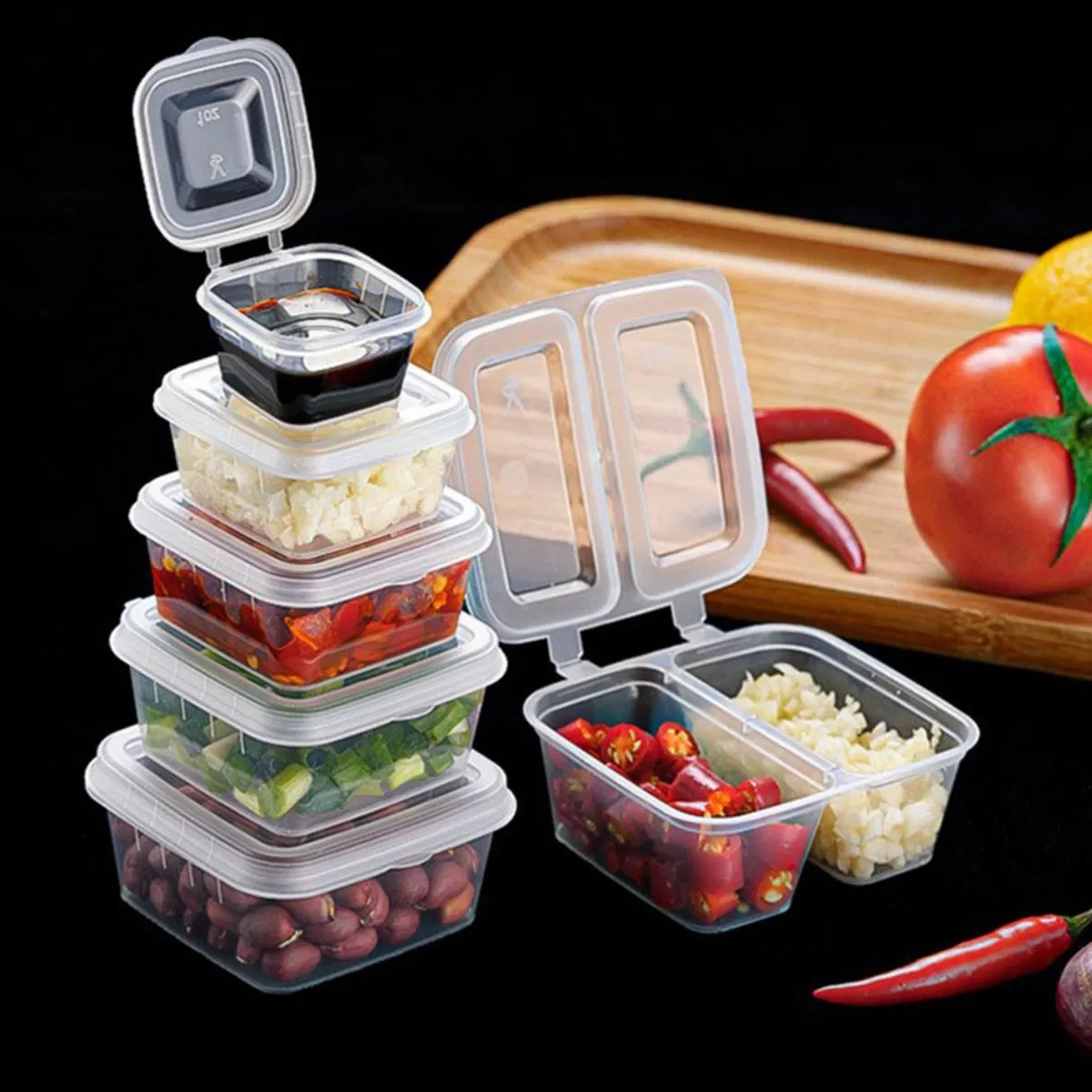 Пластиковые соусницы одноразовые круглые с крышкой