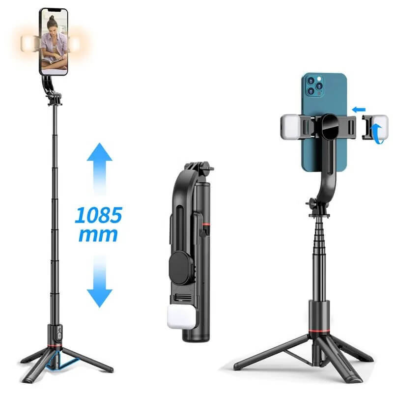  Selfie Stick Tripod with Remote & Dual Front/Rear Fill Lights for Phone/iPhone