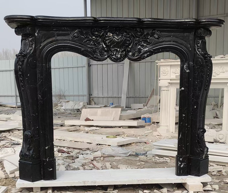 Interior Decoration Black White Nero Marquina Marble Fireplace Mantles