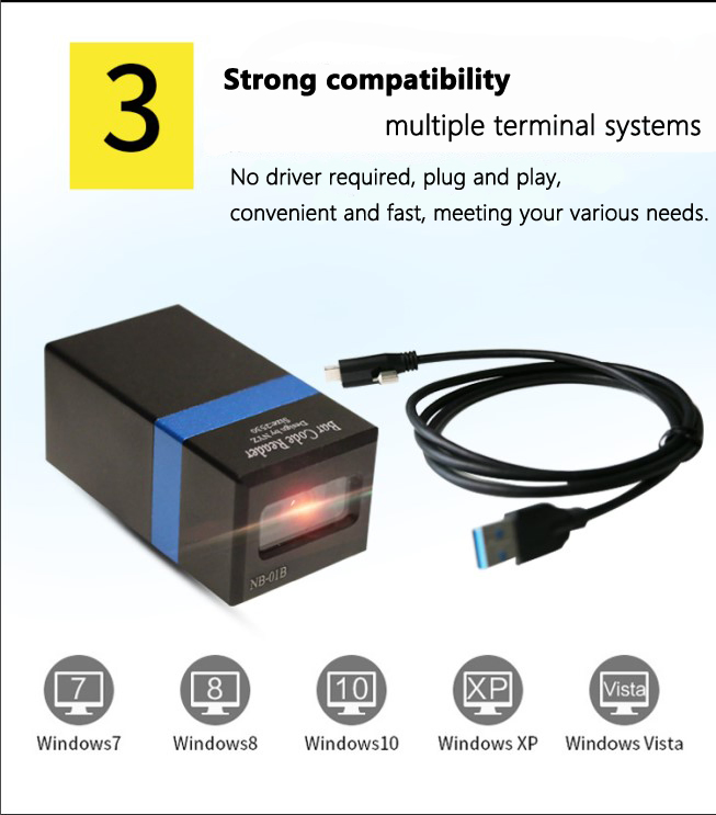 Customized Bar Qr Code Reader Handheld Portable Barcode Scanner for Programme Control