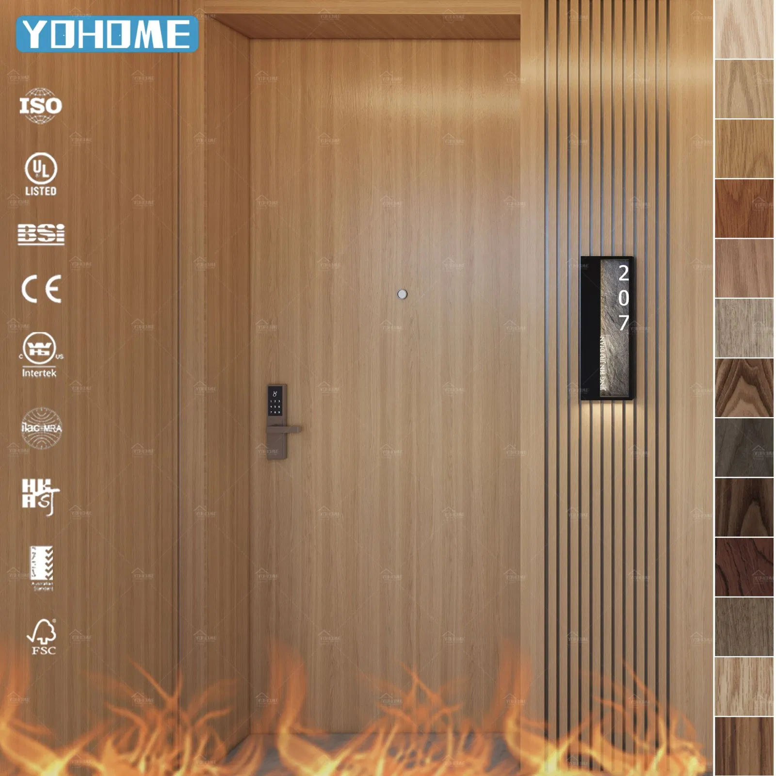 European Standard Bespoke Hotel Apartment Wood Fire Rated En BS CE Certified Internal Wooden Fire Door