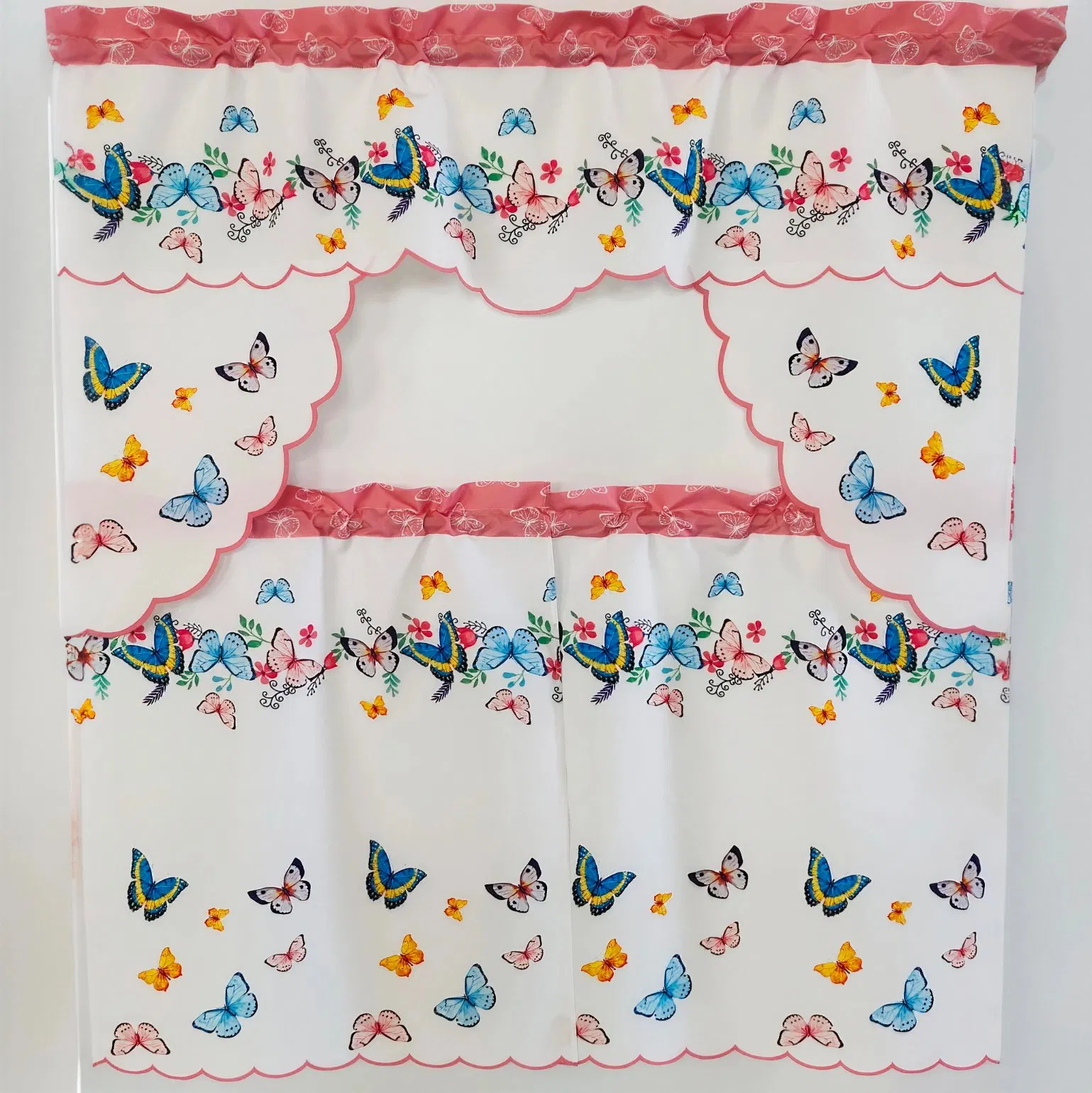 All Kinds of Colorful Butterfly and Flowers Digital Printing Kitchen Curtain
