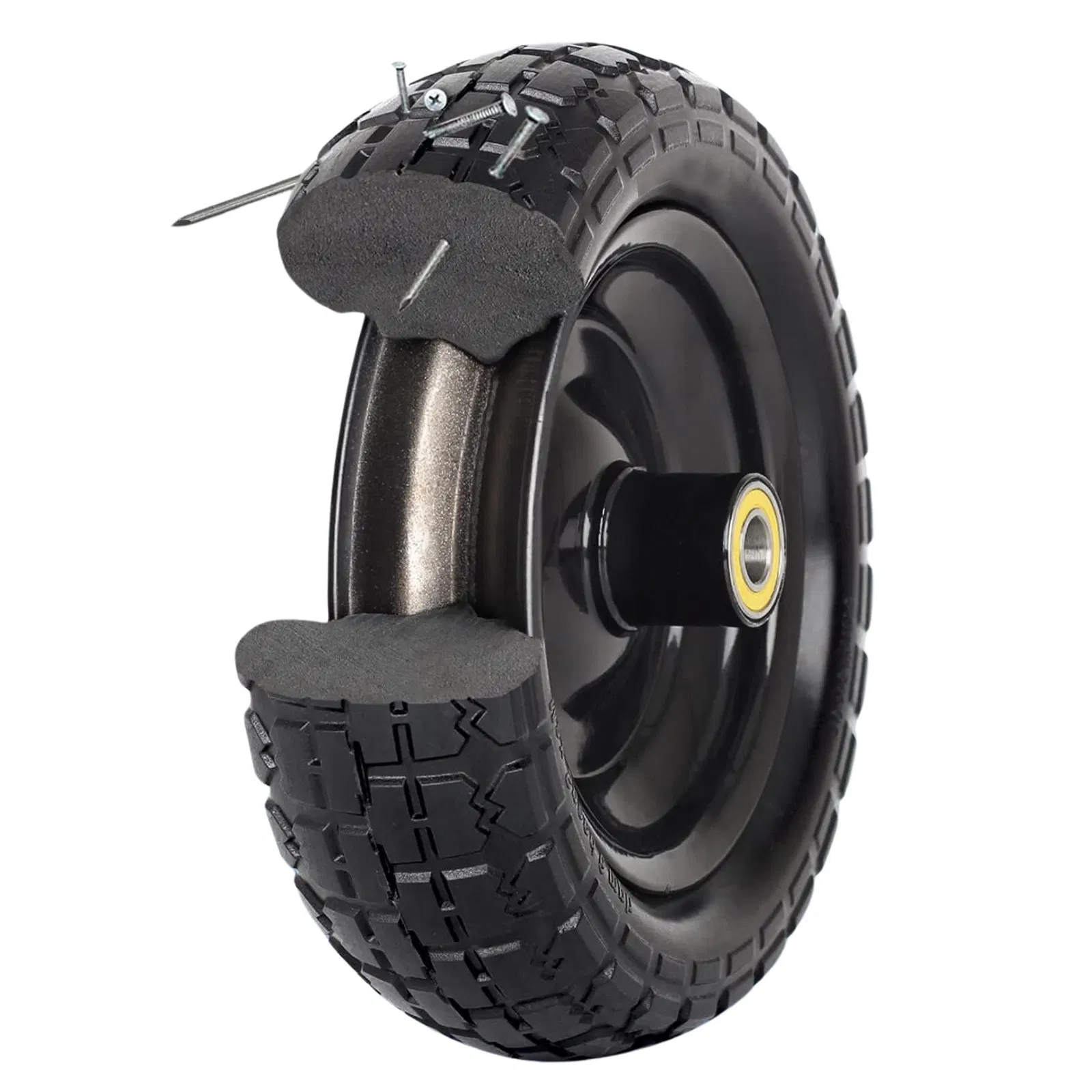 10 12 13 14 15 16 Inch, Solid Polyurethane PU Foam Flat Free Tire and Wheel, Lawn Mower Wheelbarrow Hand Trucks Garden Wagon Cart Trolley Tire and Wheel