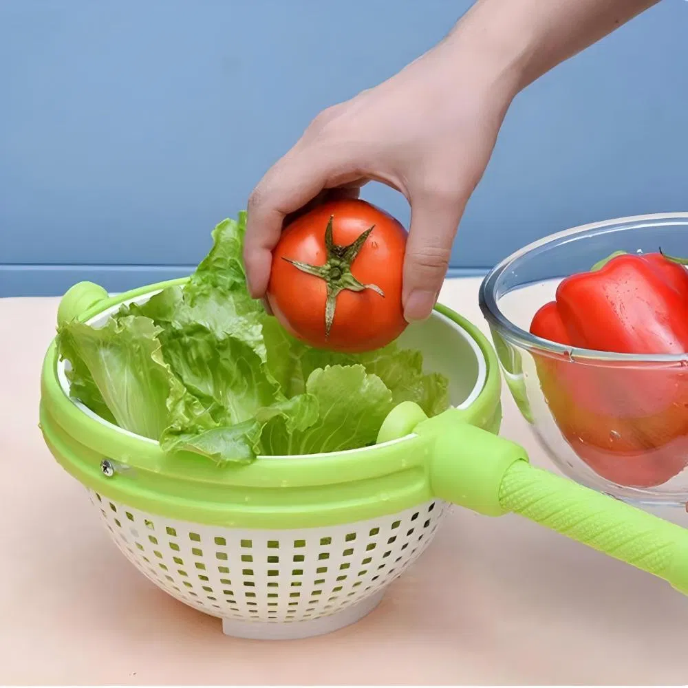 Gloway Collapsible Salad Spinner Plastic Fruit Vegetable Wash Dryer with Long Handle Drain Basket and Colander Kitchen Vegetable Basket Utensils