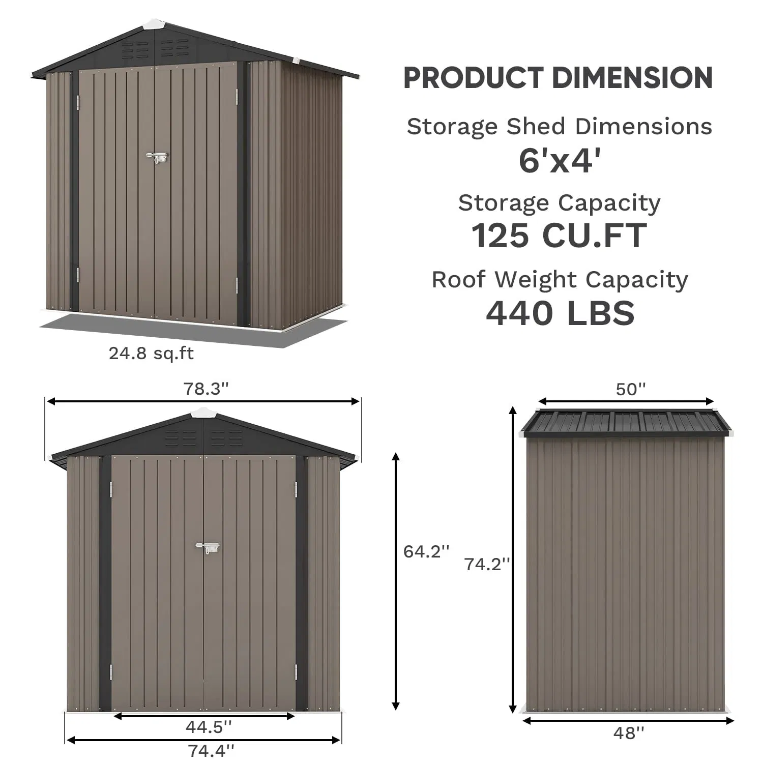 6X4 FT Garden Tool Storage Shed with Sloping Roof, Double Lockable Door
