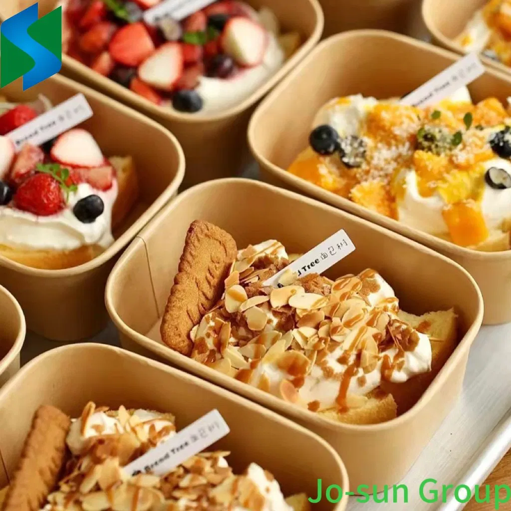 Take Away Paper Food Packaging Bowl Lunch Boxes Kraft Paper Disposable Rectangular Square Salad Bowl with Lid