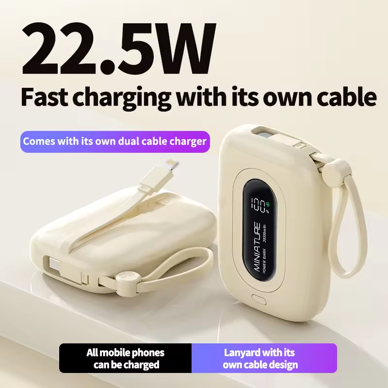Wholesale Mini Portable Pd 22.5W Super Fast Charging Mobile Charger 10000mAh Power Bank with Built-in Cables for Cell Phone