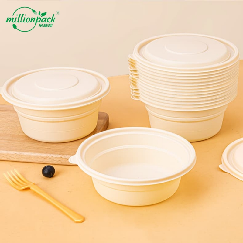 800ml Disposable Cornstarch Food Container Round Bowl with Lid