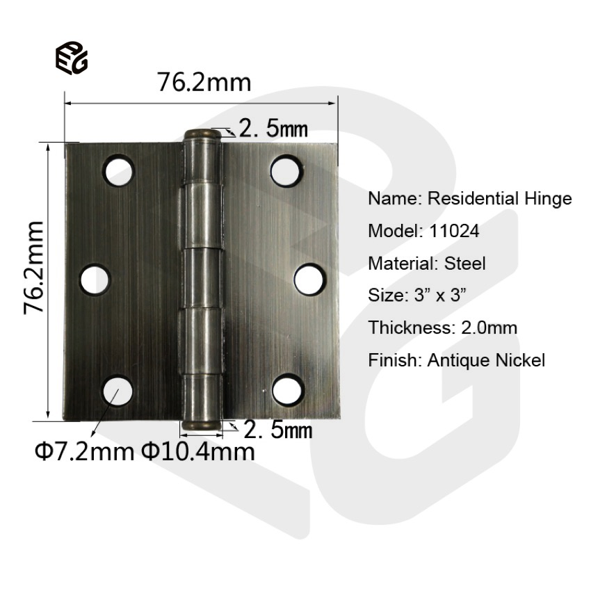 3X3 Inch Blue Zinc Plated Steel Door Hinge for Interior Cabinet Residential Hardware