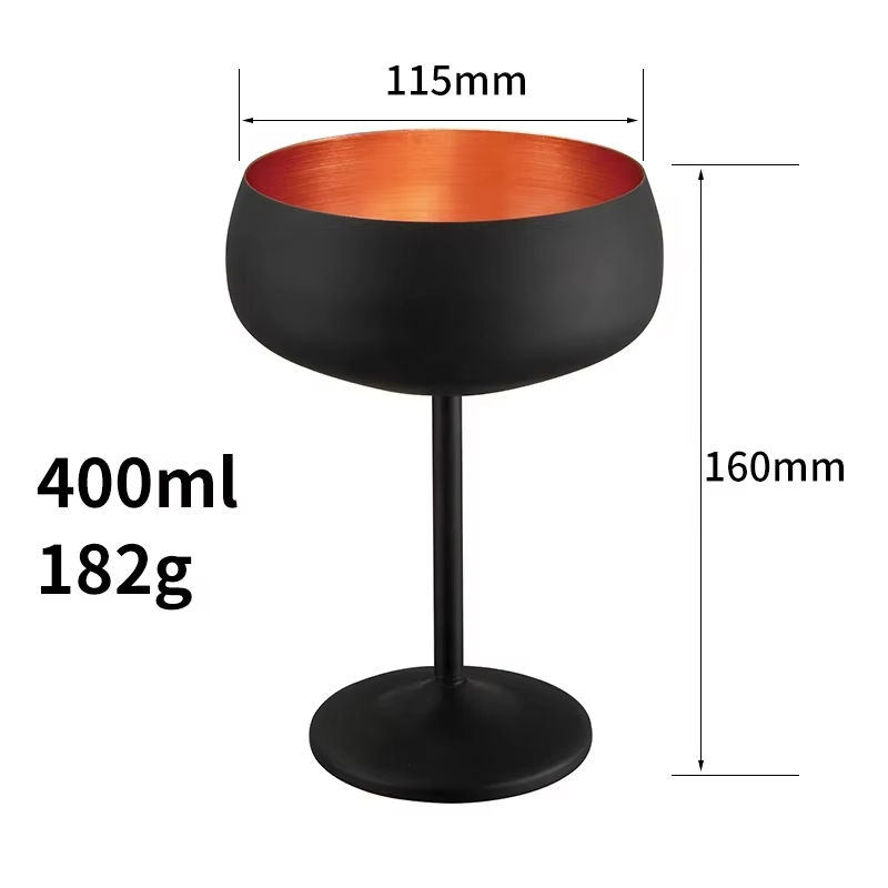 Red Wine Goblets Brushed Stainless Steel Champagne Cup Single Wall Metal Beer Cup Wine Glass 10oz Stem Tumbler