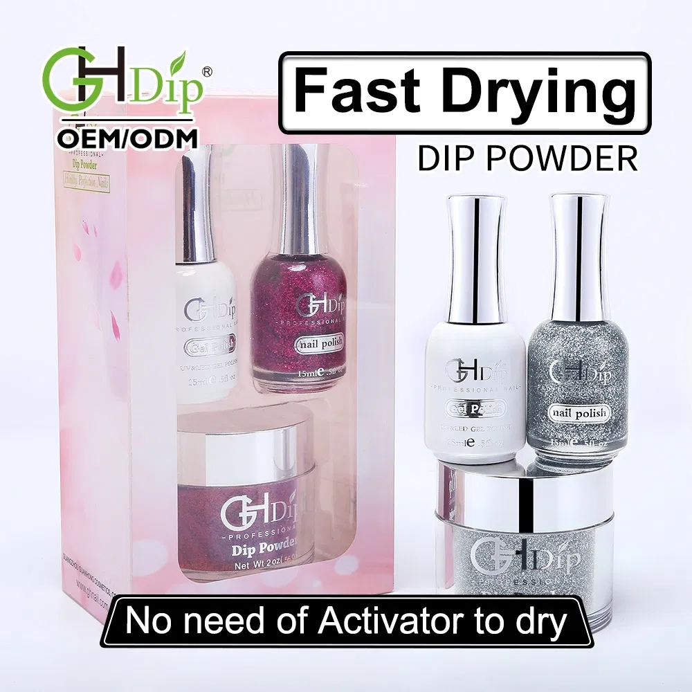 Silver Glitter Nail Fast Drying Dipping Powder Color Match 3 in 1 Set