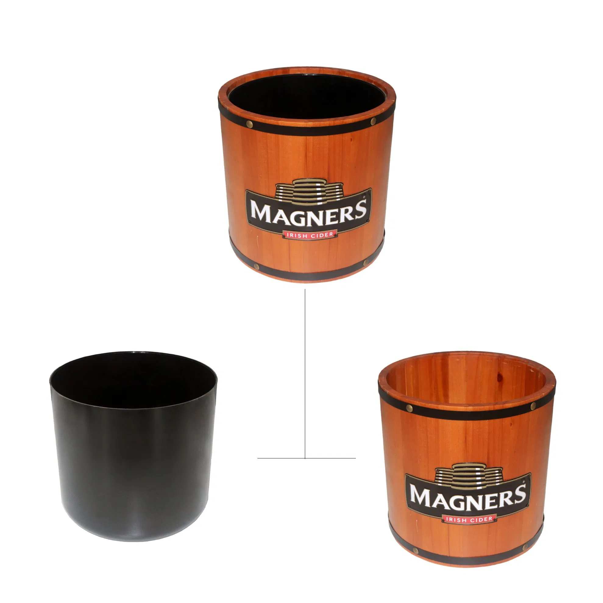 Custom Logo Color Size Eco-Friendly Washable Durable Multipurpose Wooden Ice Bucket with Lid for Mannochmore Matthew Clark