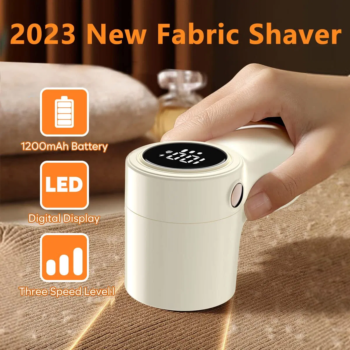 Stainless Steel 6-Leaf-Blades Electric Digital Display 3-Speeds Rechargeable Fabric Shaver Lint Remover