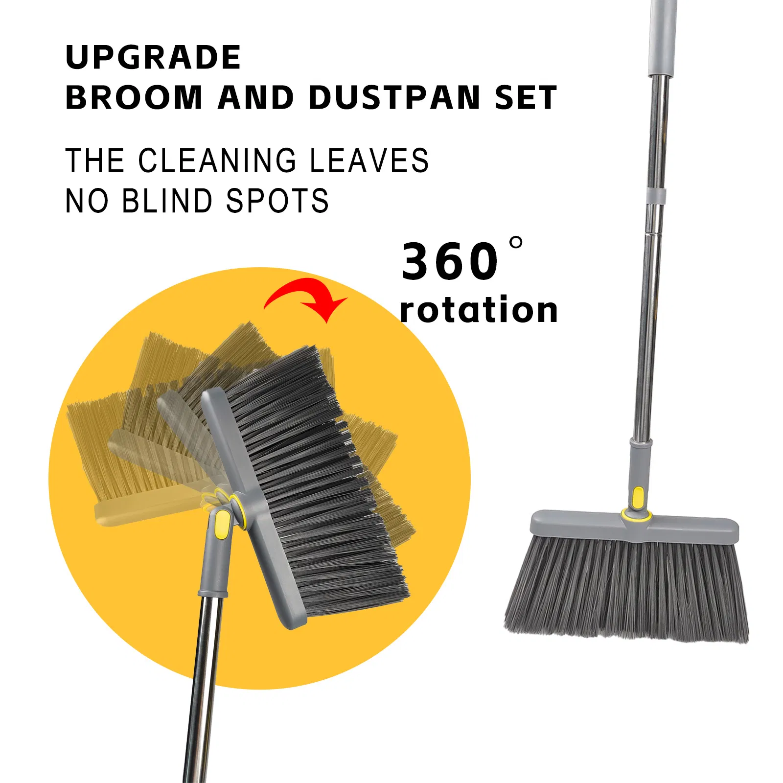 Long Handle Broom and Dustpan Set Adjustable Handle Dust Pan Teeth