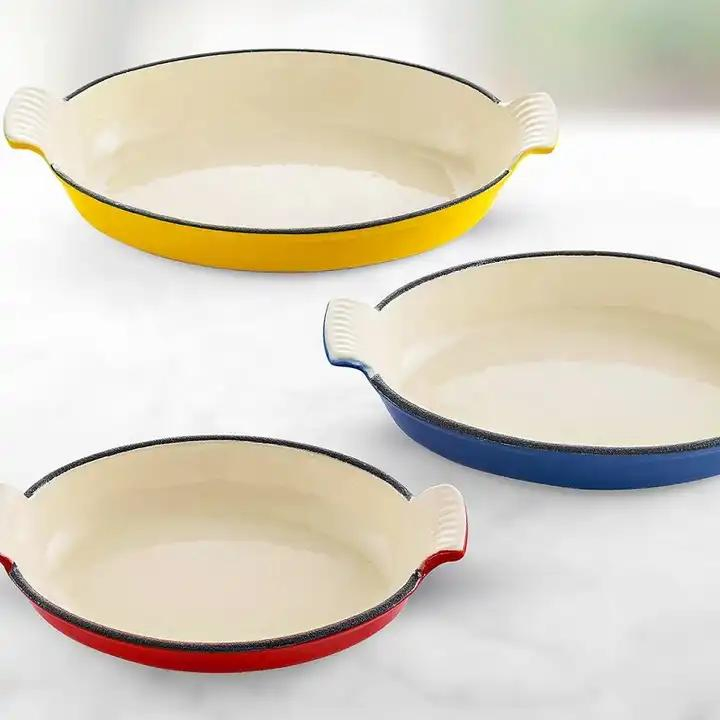 Custom Size Non-Stick Enameled Cast Iron Oval Casserole Dish Pan Oval Baking Tray Fish Shape Dish Pan