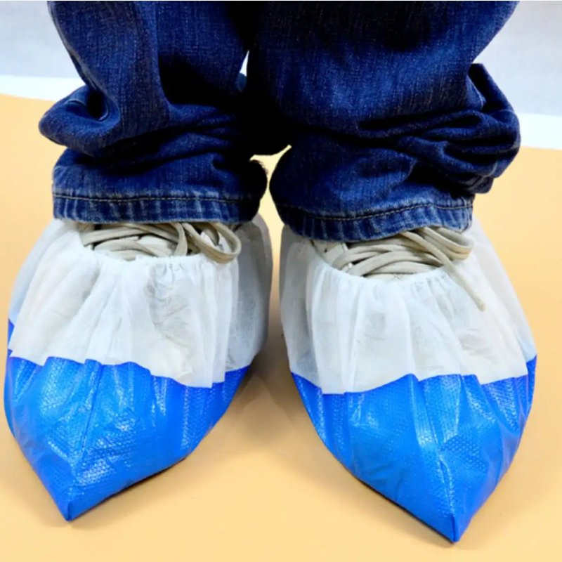 Waterproof Shoe Cover Hospital/Laboratory Use Blue and White PP+CPE Shoe Cover