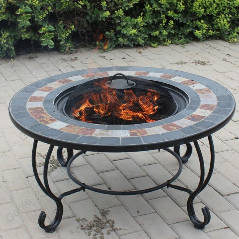 Customized Mosaic Table Fire Pit Outdoor Fire Pit with Slate Tile Mantel