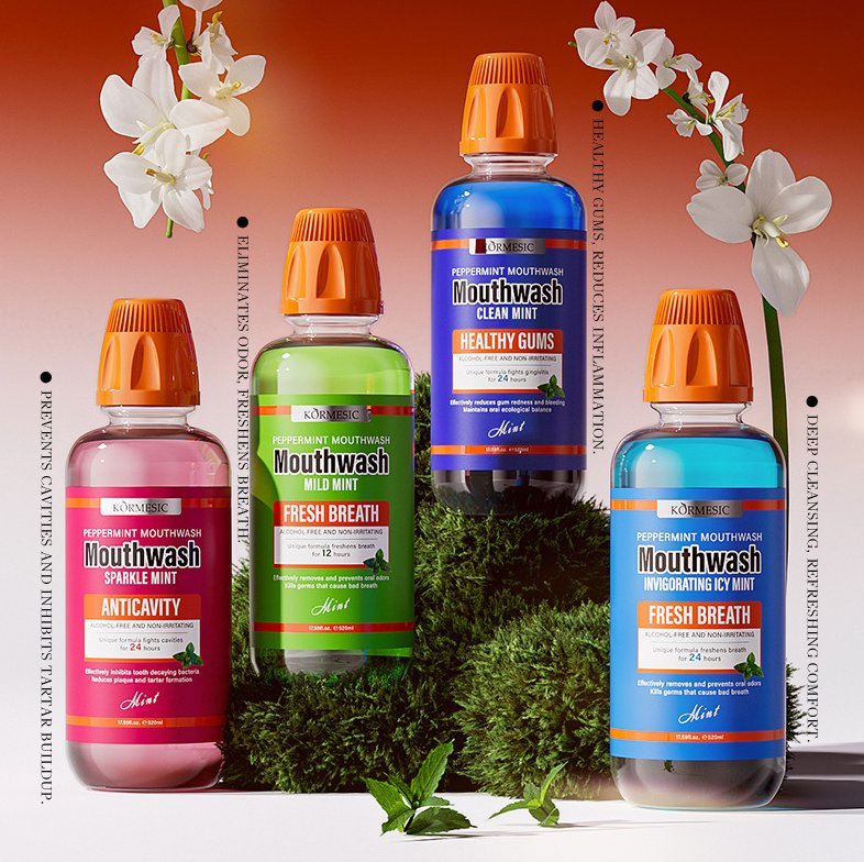 Online Wholesale and Retail 520ml Peppermint Mouth Wash Oral Health Natural Teeth Whitening Alcohol Free Ice Mint Mild Mint Mouthwash