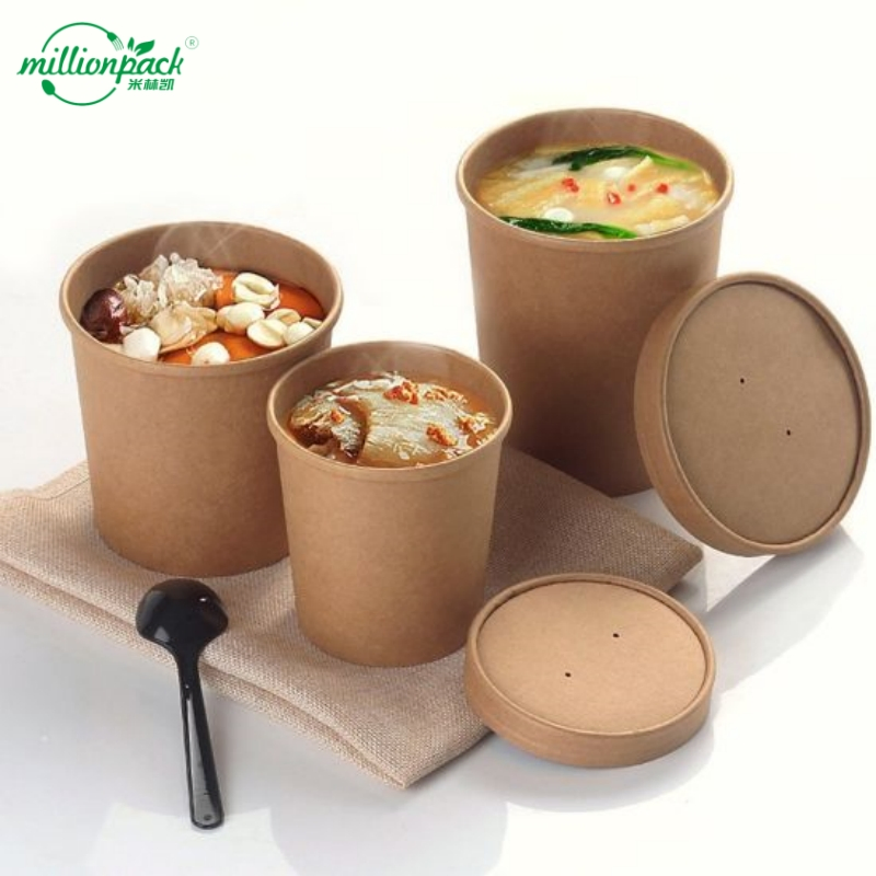 Mushroom Kraft Paper Soup Bowl Logo Printed for Hot Food Transport