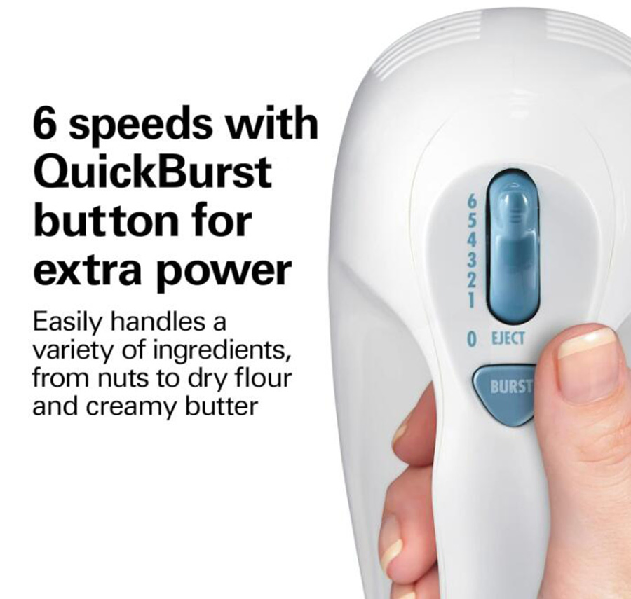 6-Speed White Traditional Beaters Electric Hand Mixer with Whisk