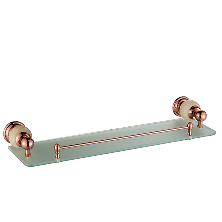 Luxury European Style Brass Plating Gold Jade Marble Bathroom Tempered Glass Storage Rack