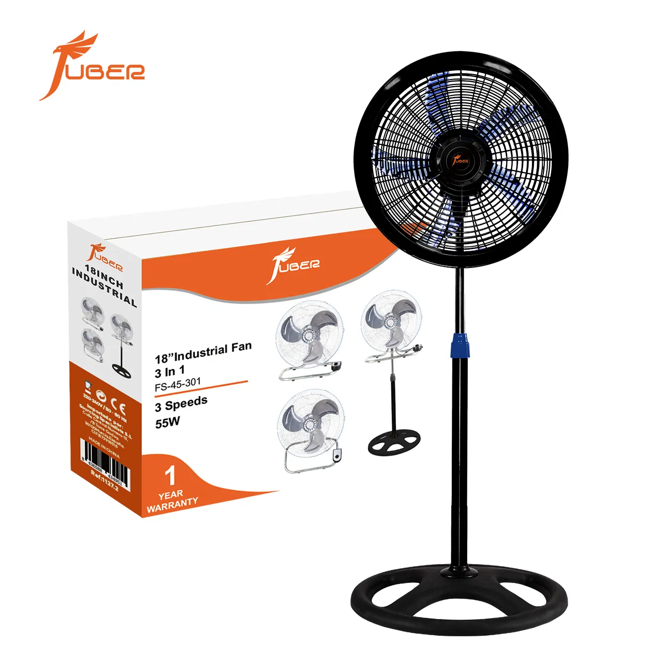 3/5 Blades for Home Garage Metal Electric Stand Fan with Aluminum Motor