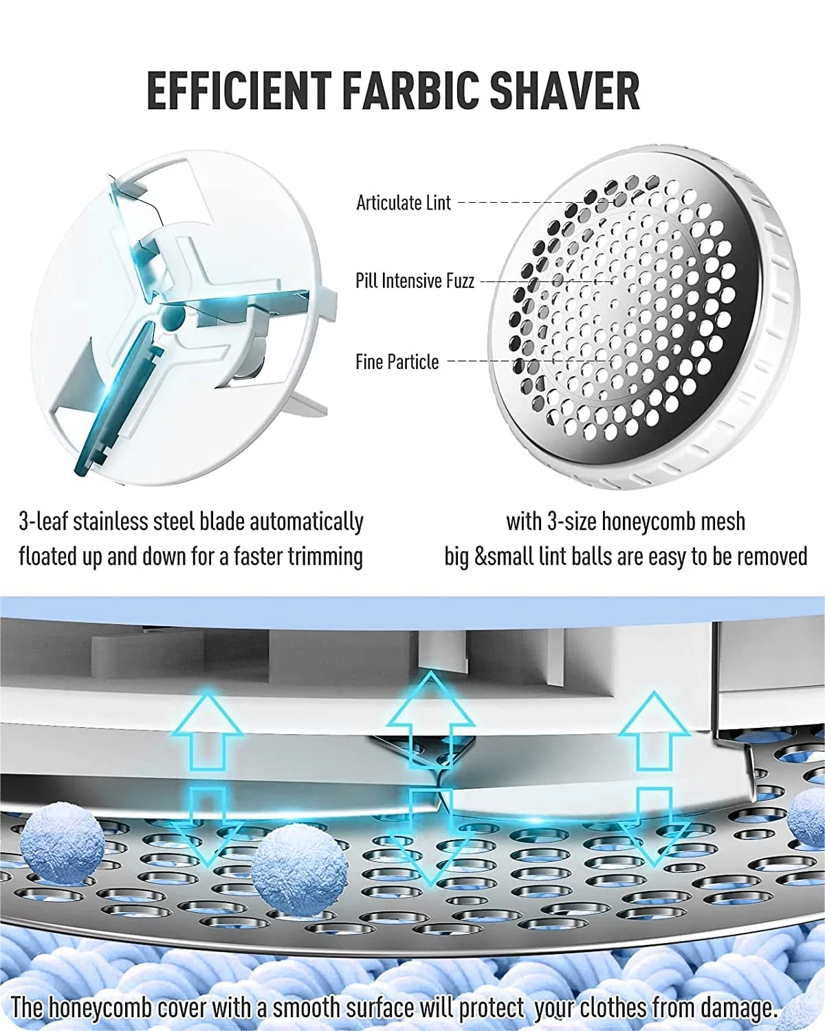 Protection Removable-Bin Rechargeable Stainless-Steel 3-Leaf Blades Dual Fabric Sweater Shaver Electric Lint Remover