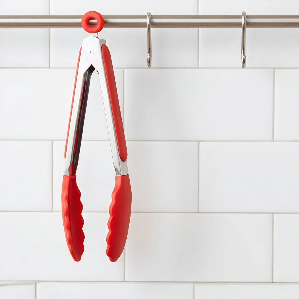 Ergonomic Stainless Steel Tongs with Silicone Tips for Kitchen Use