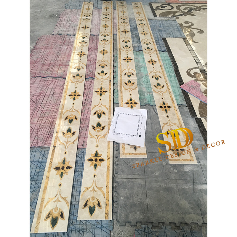 Classic Style Flora Pattern Waterjet Marble Medallion Border Tile for Villa/Palace