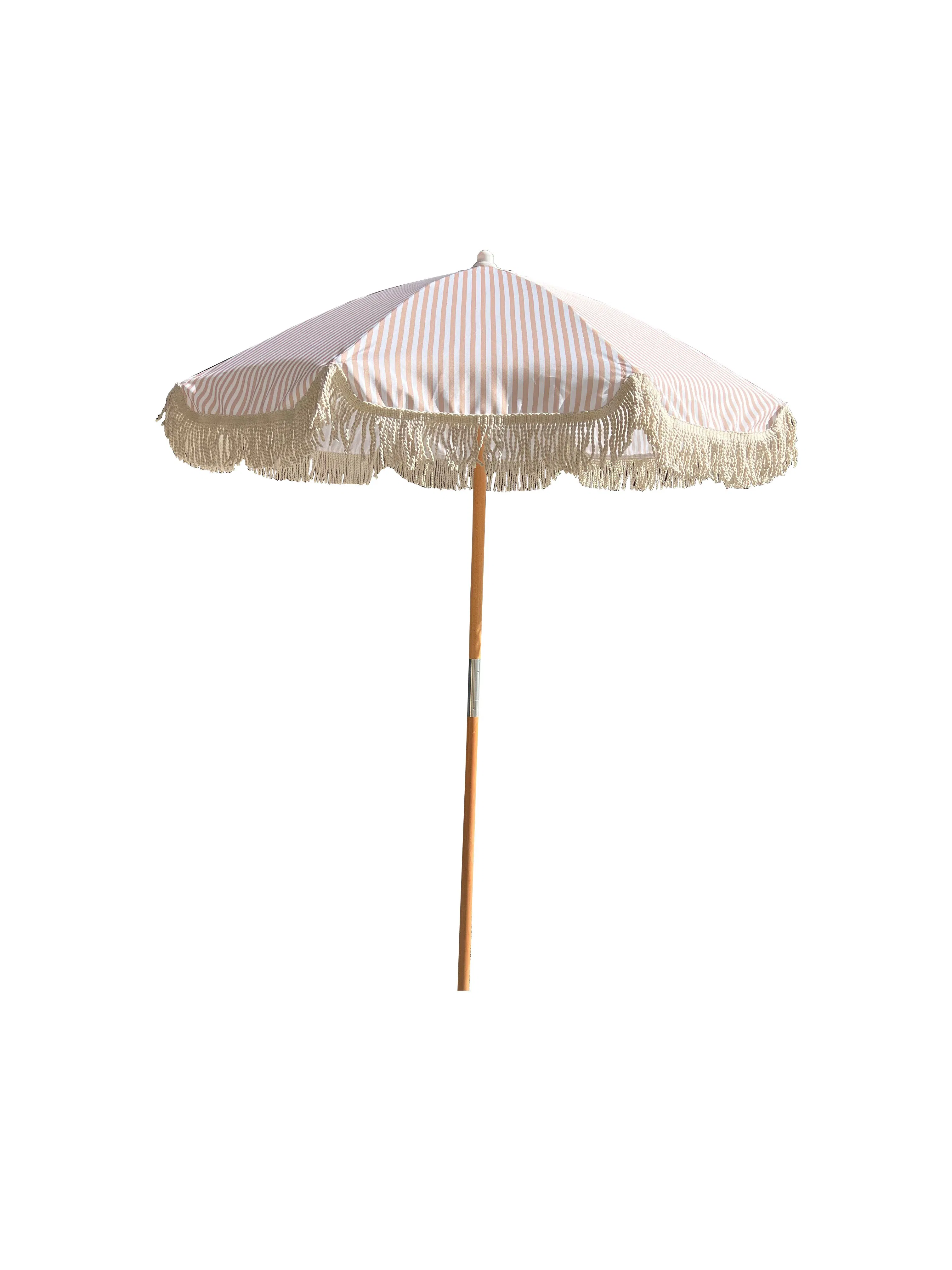 Garden Tassel Wooden Parasol Umbrella 1.5m 8ribs 32mm Pole Beech Wood