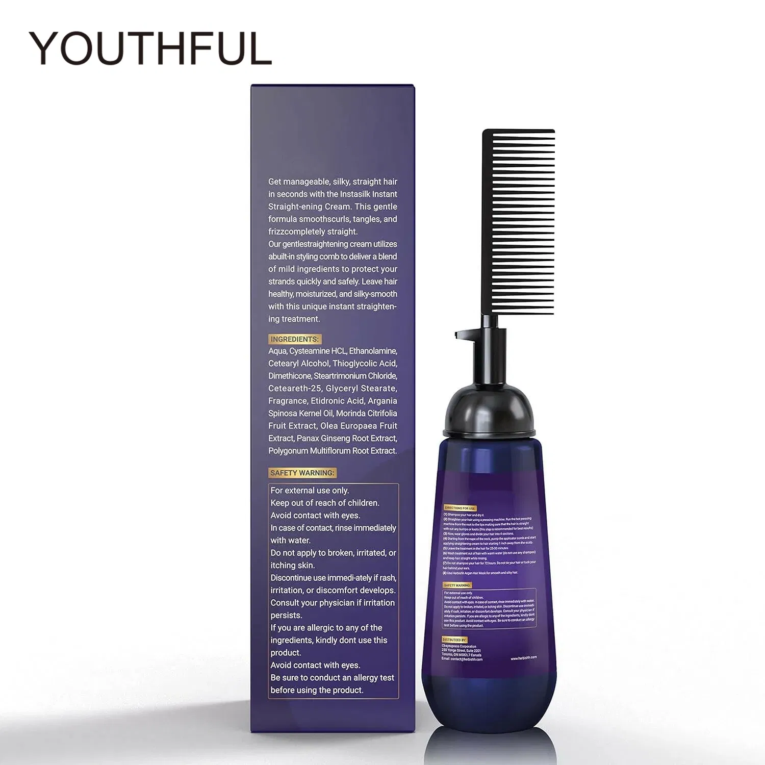 Youthful Instant Hair Straightener Cream with Applicator Comb Brush