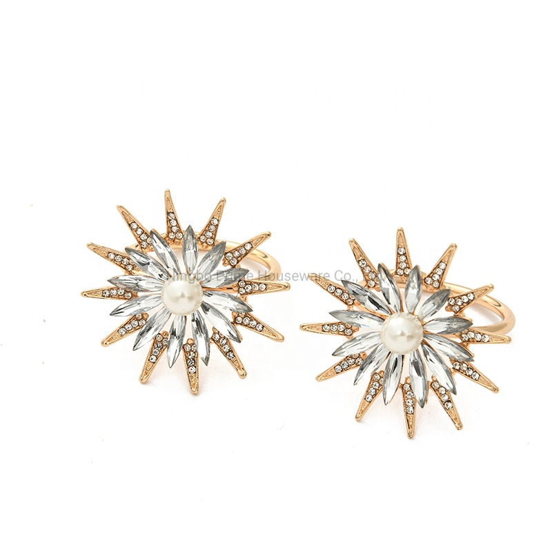 Champagne Elegant Rhinestone Crystal Pearl Flare Napkin Ring for Wedding Decor Amazon Supplier