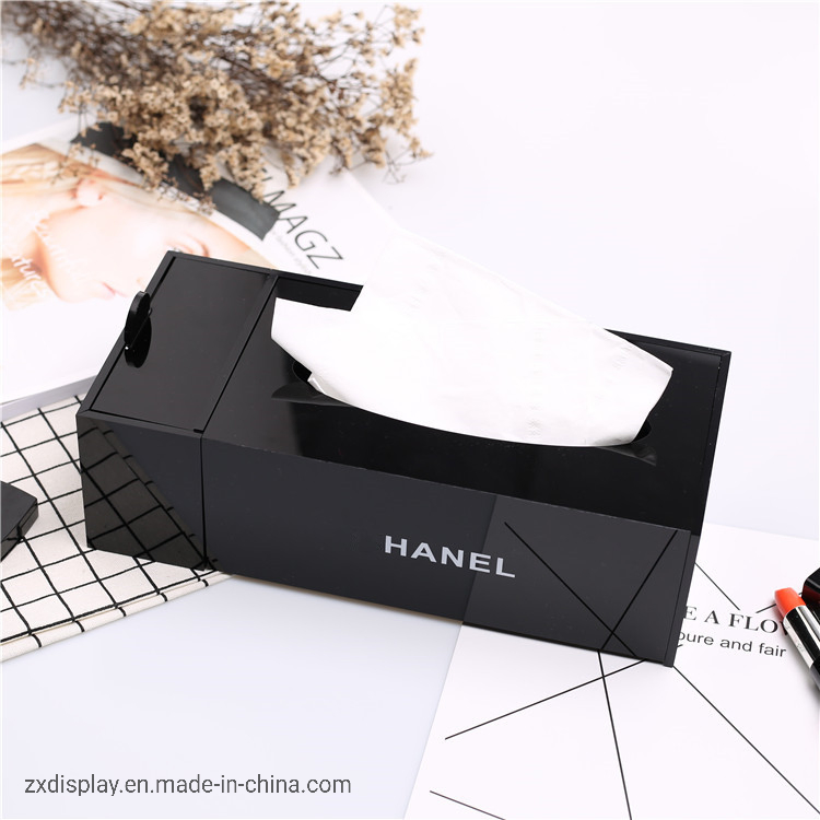 High Quality Acrylic Black Tissue Box Makeup Face Towel Storage Box