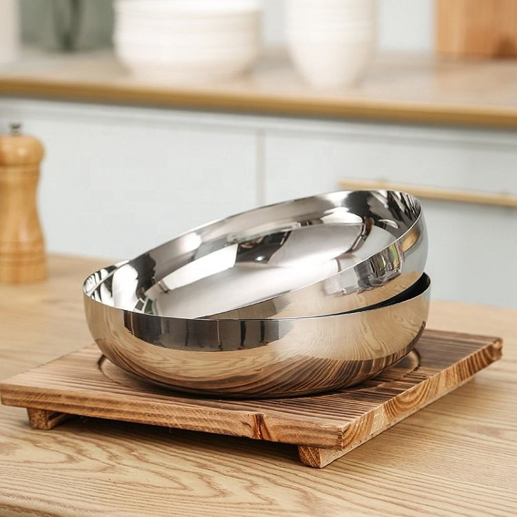2000ml Flat Bottom 304 Stainless Steel Round Silver Gold Salad Mixing Bowl