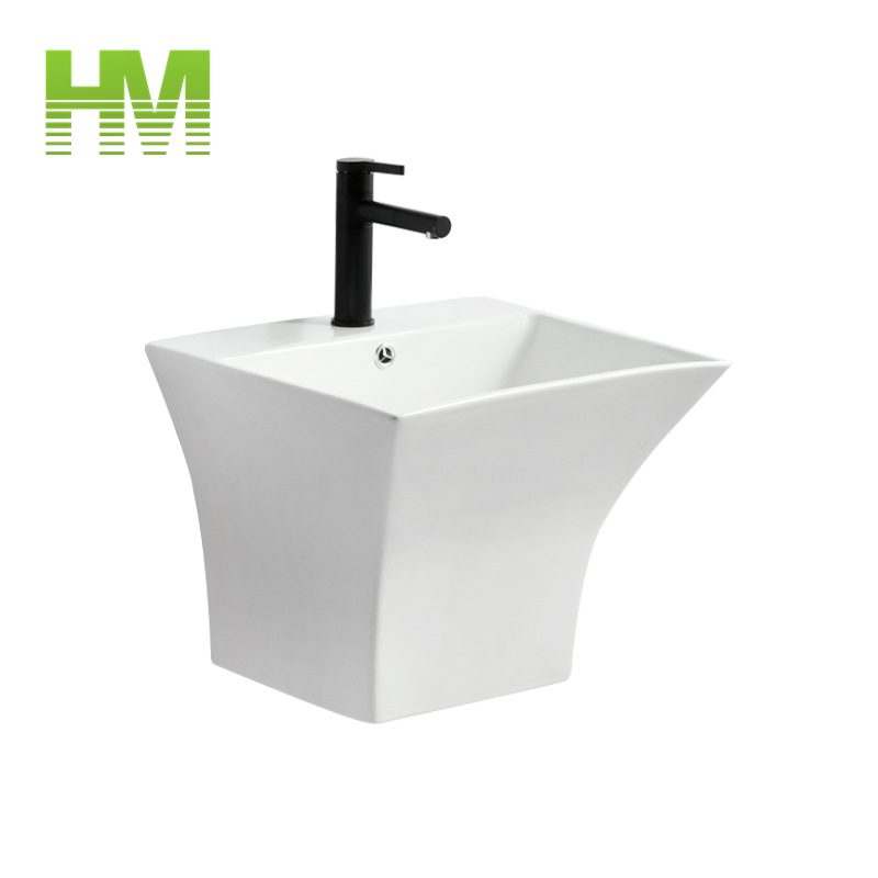 Factory Direct Supply Square Ceramic One Piece Wall Hung Wash Basin for Bathroom