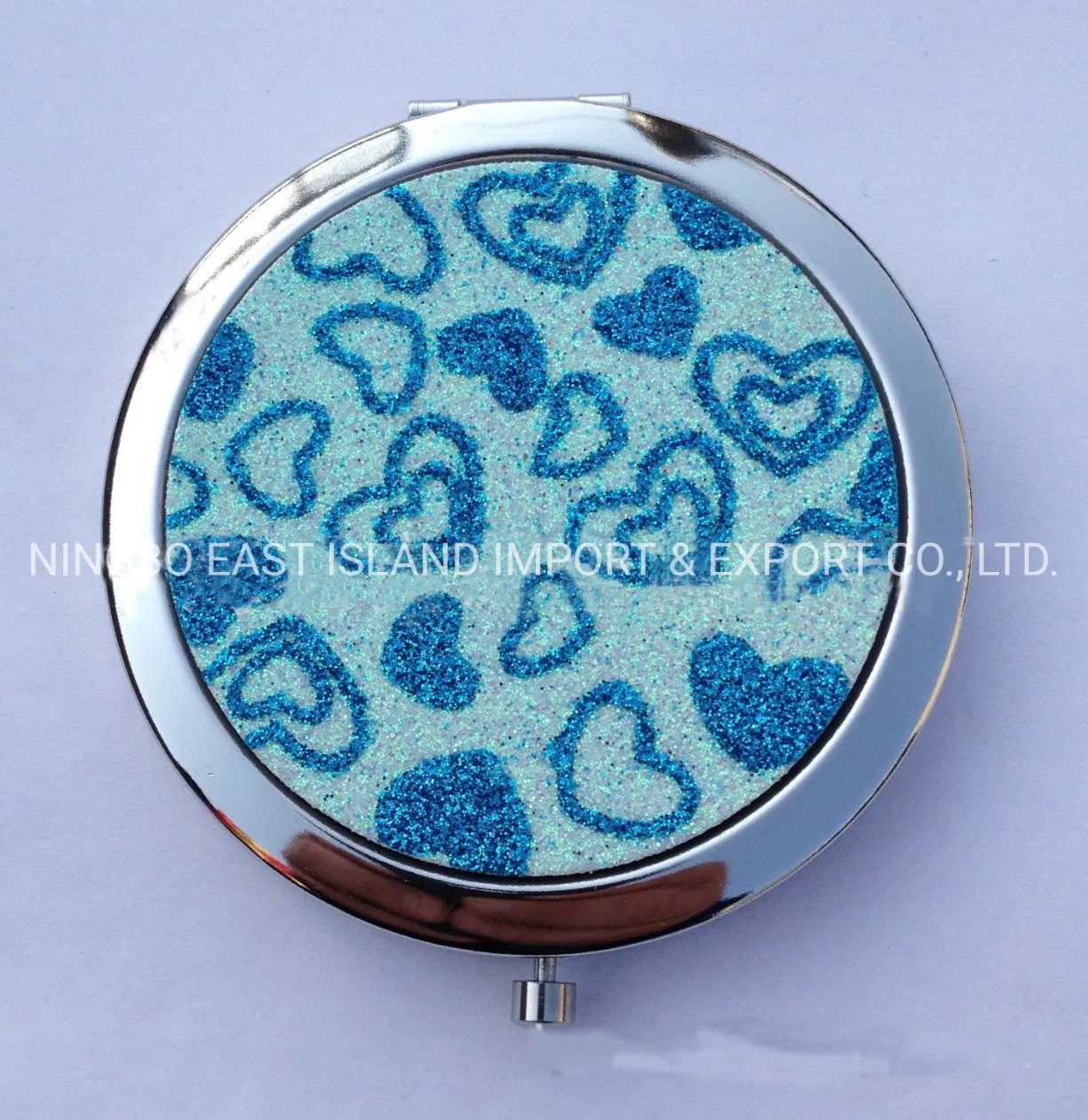 Aluminium Pocket Makeup Mirror with Glitter Decoration Silver Plated
