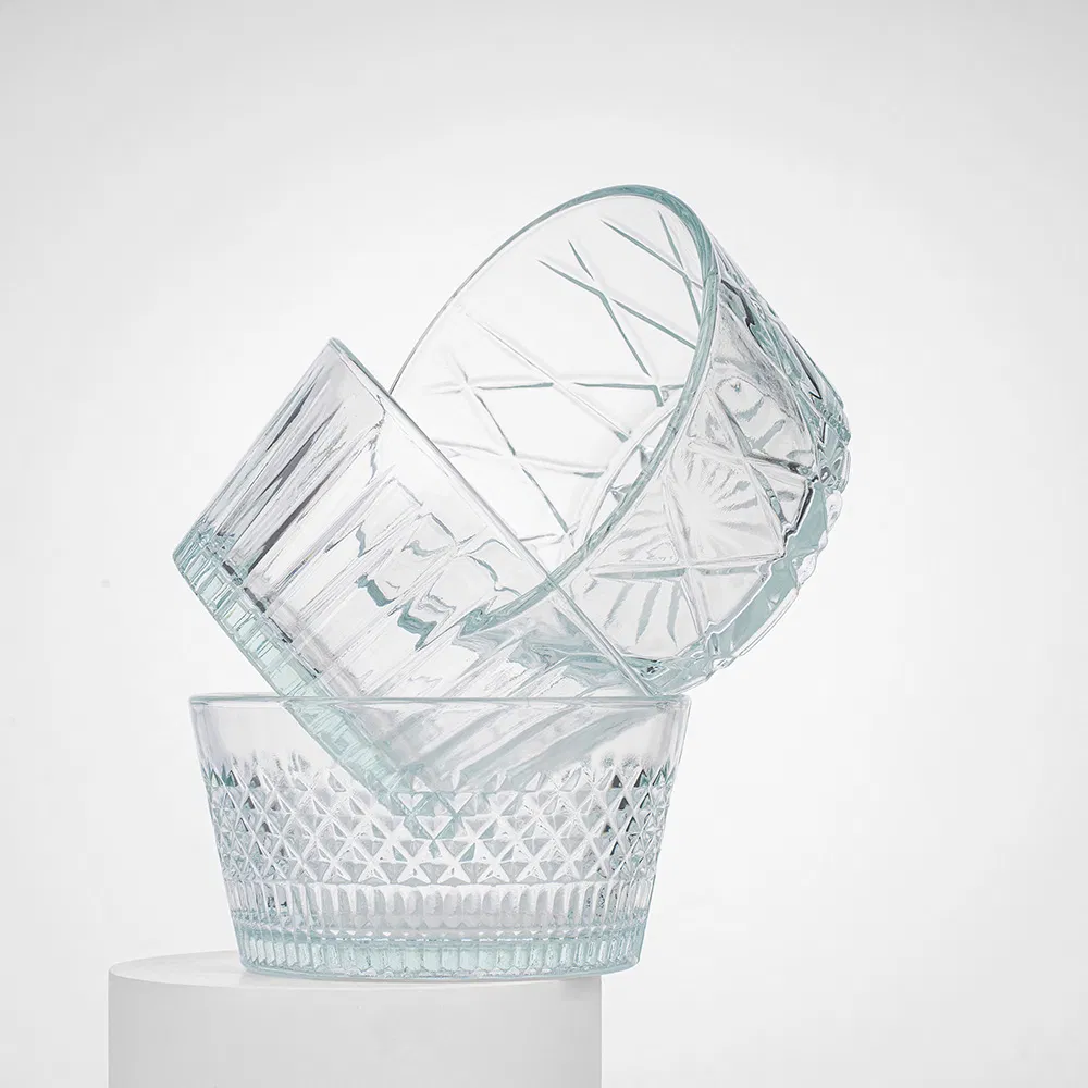 Low MOQ Wholesale Bowl Glasses 300ml Clear Glass Ice Cream Salad Bowls with Logo Printing