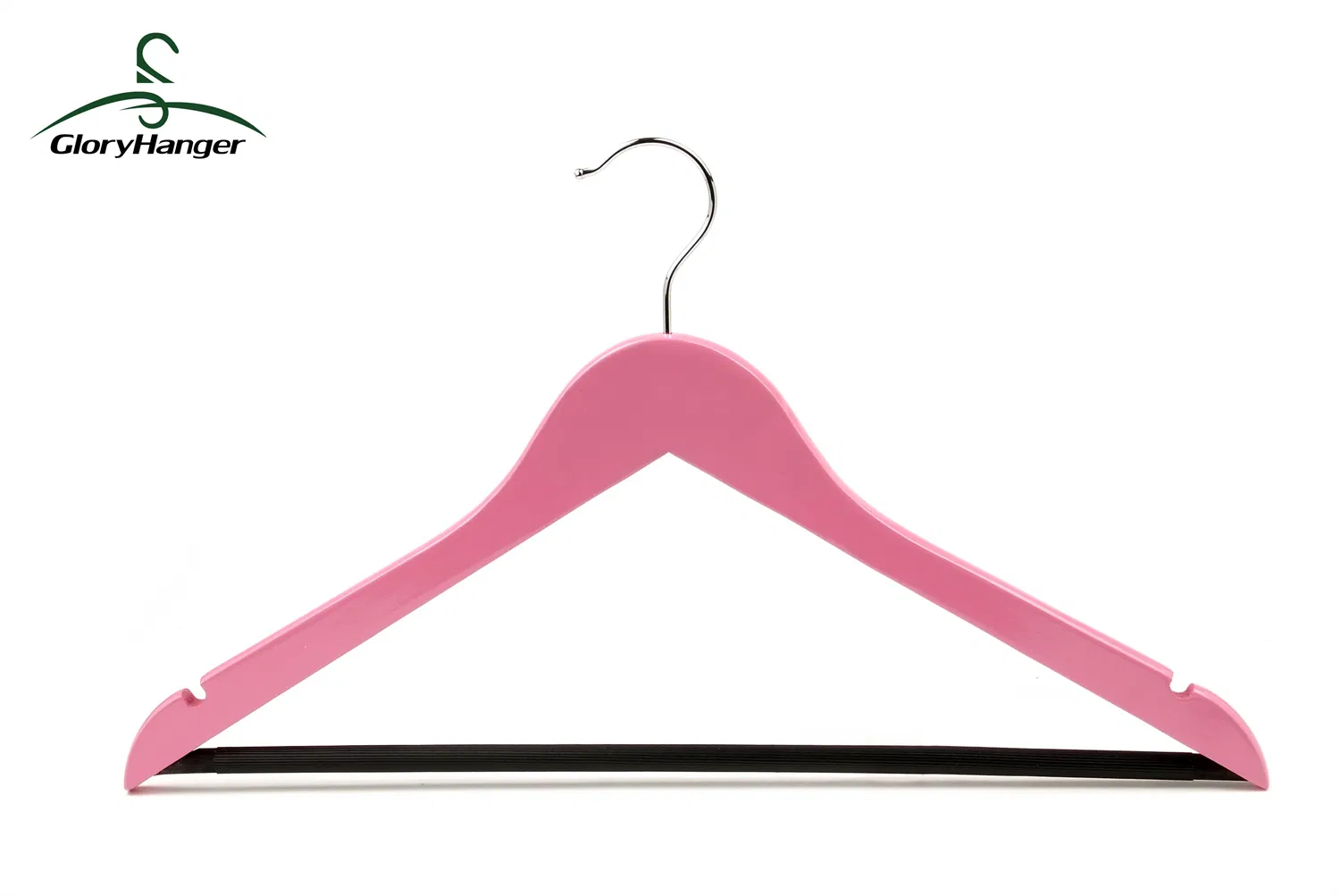 Pink Lacquer Wooden Hanger with Antiskid Round Rod