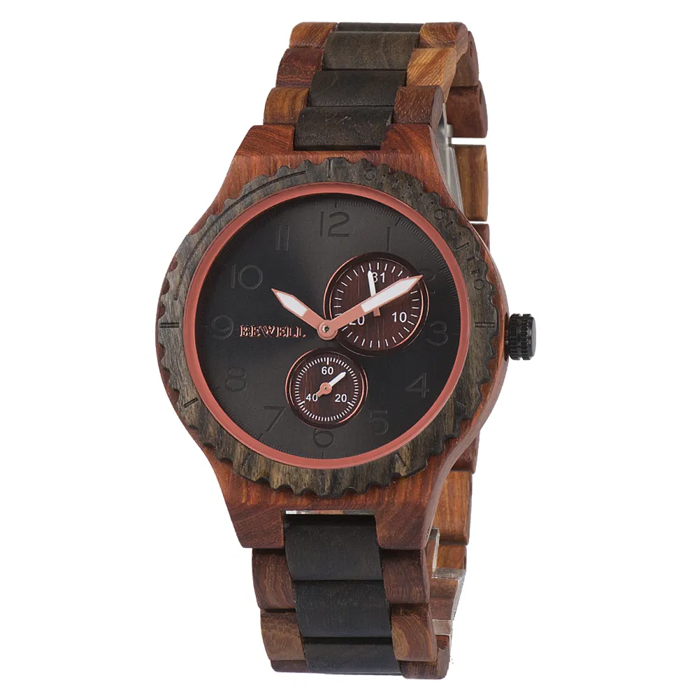 Bewell Wooden Watch Men Engraved Japan Movement Custom Logo Hand Watches for Men