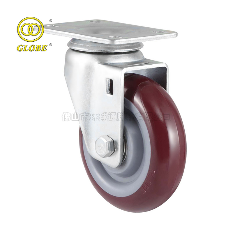 4 Inch Swivel Industrial Iron Core PU Caster Wheel for Handtruck with Brake