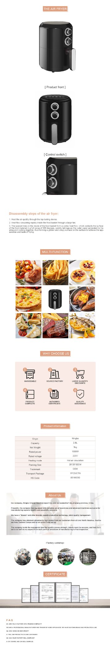 Hot Selling Mechanical Custom OEM Healthy Kitchenware Air Fryer Multifunctional Household Air Fryer Without Oil
