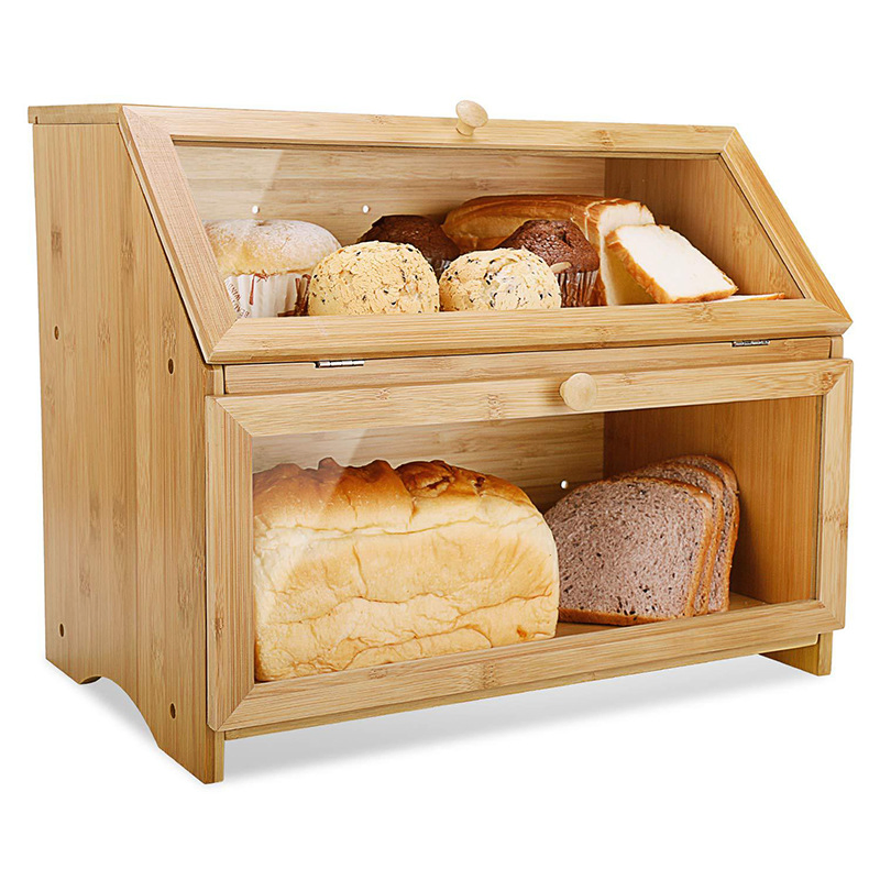 Bamboo Bread Box Multi-Functional Large Capacity Kitchen Food Snack Storage Box