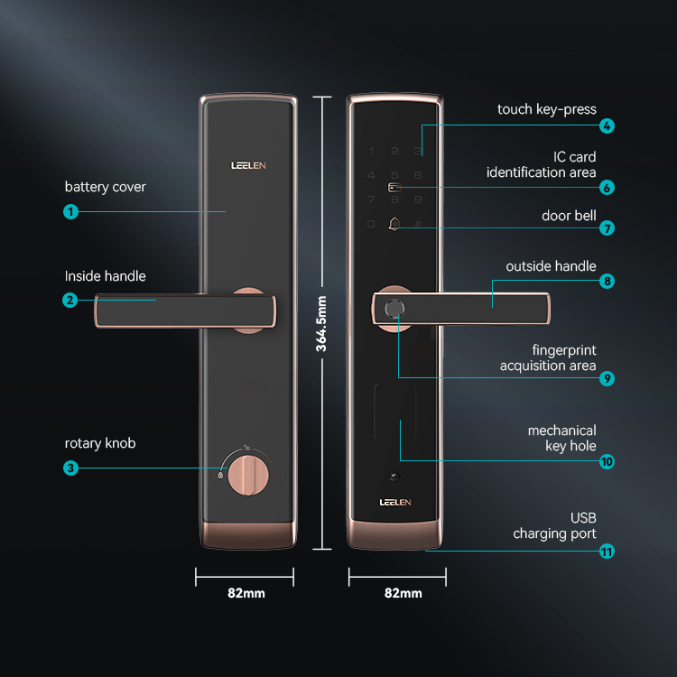 Leelen Intelligente Biometric Digital Combination Finger Print Password Nside Handle Smart Door Lock