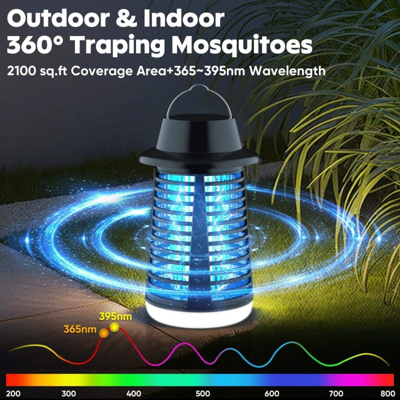 Solar Powered Bug Zapper Outdoor Waterproof Mosquito Killer Lamp Electric Fly Swatter Insect Trap Light UV Repellent