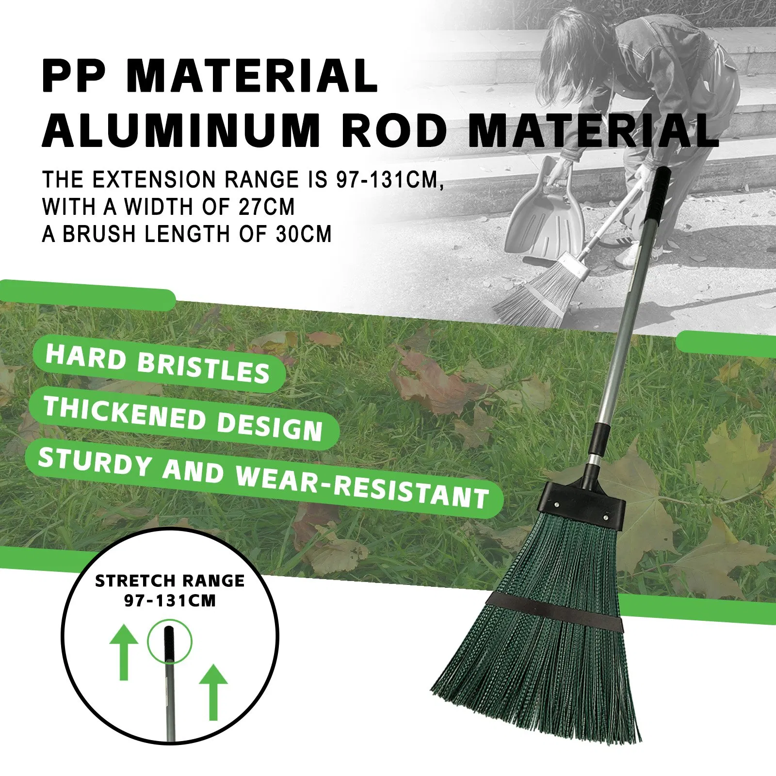 Outdoor Retractable Large Leaf Besom Hard-Bristled Broom Cleaning Tools for Courtyard