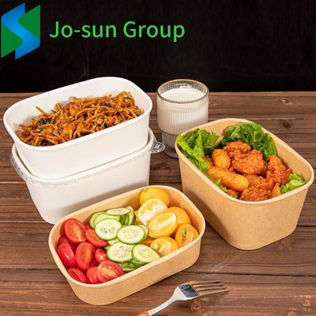 Hot Sale Food Grade Disposable Takeaway Fast Food Container Kraft Paper Rectangular Bowl