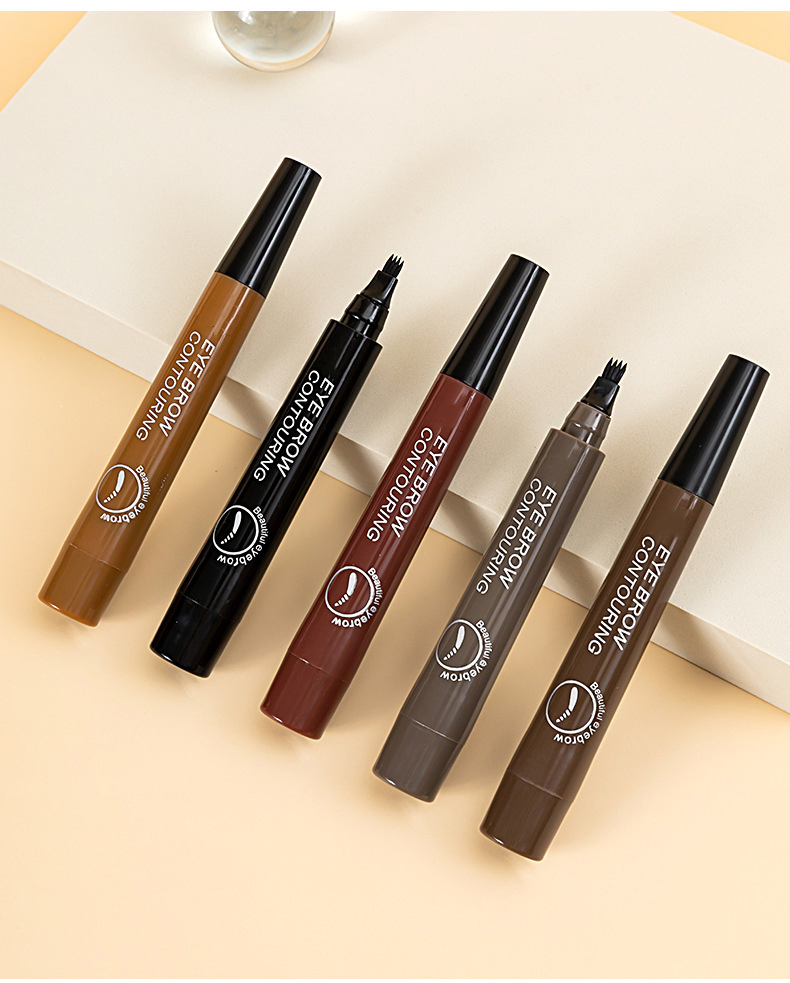 Four-Pronged Liquid Eyebrow Pencil for Defined Brows, Waterproof & Durable