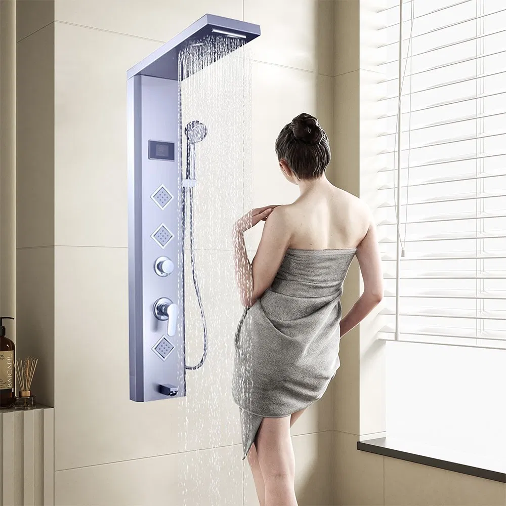 Modern Brushed Stainless Steel LED Shower Panel with 5 Functions