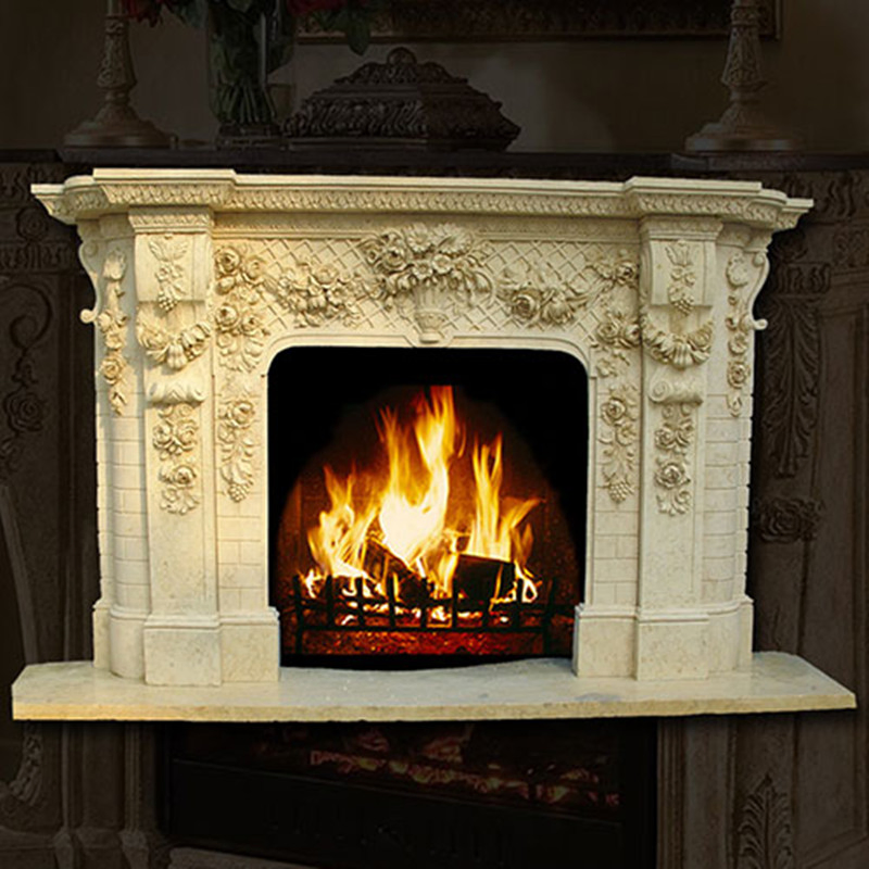 Home Decoration Natural Marble Fireplace Mantel Solid Stone Fireplace Surround