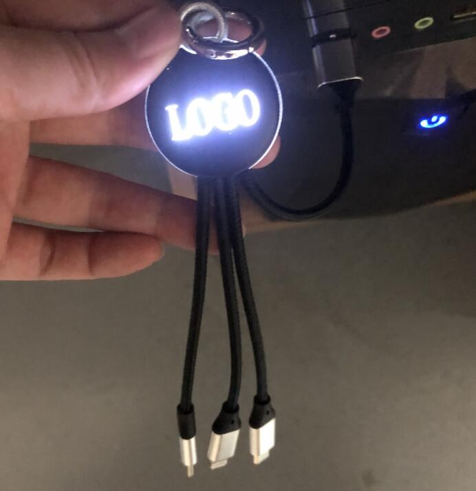 Customized LED Logo 3 in 1 Multiple USB Charging Portable Cable Cord